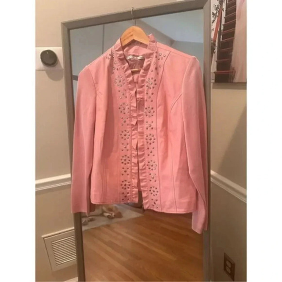 Peter Nygard 100-% Leather Jacket Size Medium Blush Pink:Full Zip - Picture 2 of 6